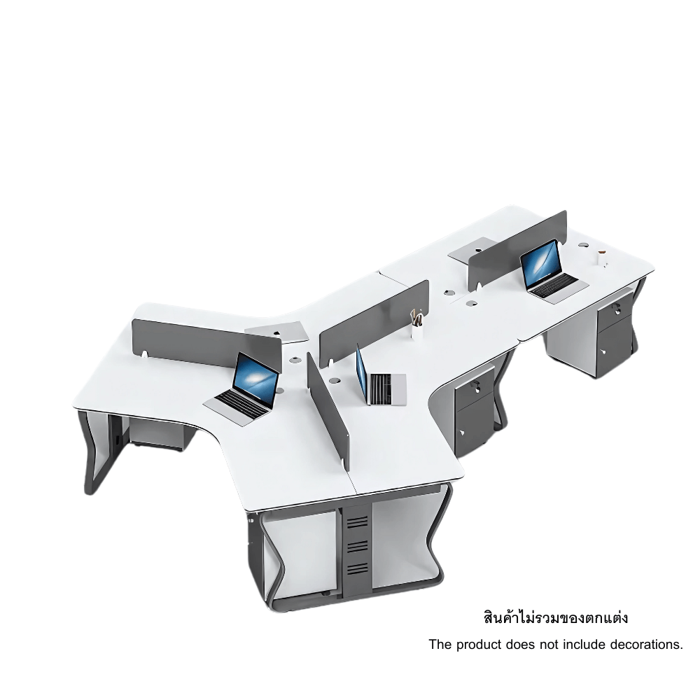 [Pre-order] โต๊ะทำงาน Proma-POD-05 สีขาว/ดำ แบบ 5 ที่นั่ง (มีตู้เอกสาร)_11